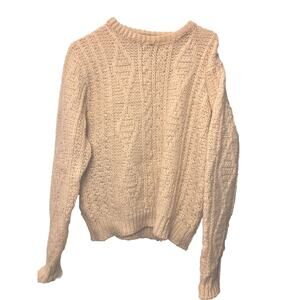 Vtg Pendleton Sweater Mens Medium Beige Ivory Virgin Wool Fisherman Cable Knit